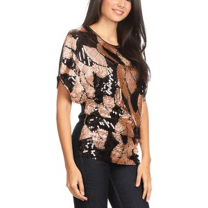 Anna-Kaci Women's Loose Fit Sequin Dolman Sleeve Evening Blouse Top - 1 of 4