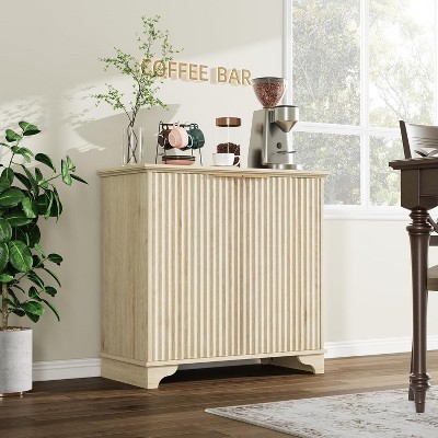Modern Wood Metal Floor Mount Kitchen Storage Cabinet, Coffee Bar Cabinet with Door, Adjustable Shelves for Living Room, Kitchen