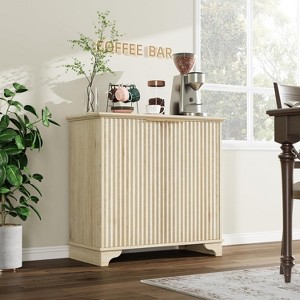 Modern Wood Metal Floor Mount Kitchen Storage Cabinet, Coffee Bar Cabinet with Door, Adjustable Shelves for Living Room, Kitchen - 1 of 4