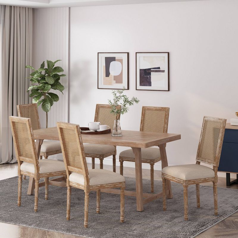 Set of 6 Regina French Country Wood and Cane Upholstered Dining Chairs - Christopher Knight Home, 3 of 13
