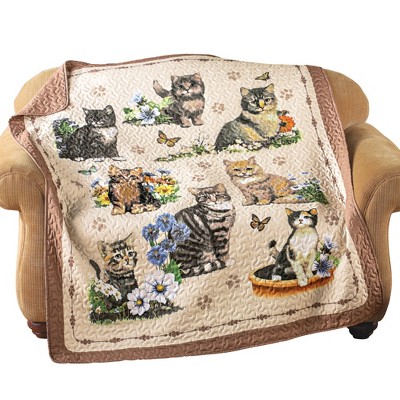 Collections Etc Quilted Charming Cat Collage Throw 60" x 50" x 0.14" Brown