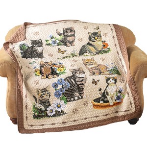 Collections Etc Quilted Charming Cat Collage Throw 60" x 50" x 0.14" Brown - 1 of 2