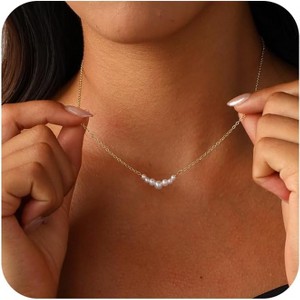 Classic Adjustable Pearl Necklace for Women, Dainty Gold Plated Collar Jewelry - 1 of 4