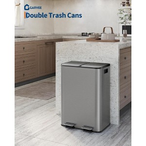 2 x 10.6 Gallon Stainless Steel Double Trash Can with Lid for Kitchen, Large Dual Trash and Recycle Bin Combo, Step-on Kitchen Metal Garbage Cans - 1 of 4