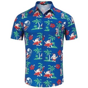 WhizMax Men's Christmas Hawaiian Shirts Printed Button Down Ugly X-Mas Christmas Vacation Short Sleeve Shirts - 1 of 4