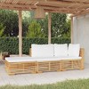 vidaXL Patio Furniture Set 3-Piece Sectional Sofa with Cushions Solid Wood Teak - Brown/Cream White, Outdoor Garden Lounge Set - 2 of 4