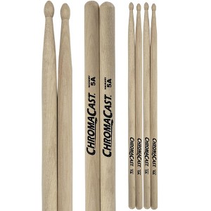 ChromaCast 5A USA Made Hickory Drumsticks Pair - Wood Tipped - Drum Sticks Tour Tested by Pro Drummers - Real American Hickory Wood - 1 of 4
