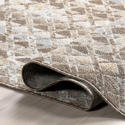 Carley Beige Geometric Washable Synthetic Area Rug 3' 3" x 5'