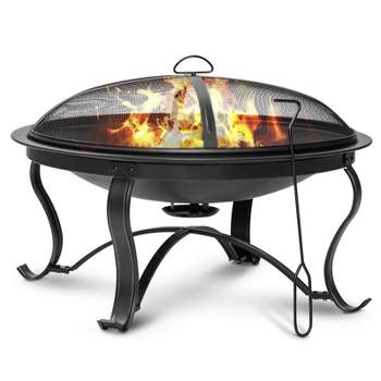 SINGLYFIRE 30 Inch Fire Pits with Ash Plate, Spark Screen, Log Grate, Poker