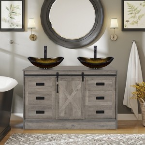 ELECWISH Bathroom Vanities, 48'' Barn Door Farmhouse Bathroom Vanity Cabinet with 6 Drawers, Standing Bathroom Vanity Set - 1 of 4