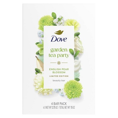 Dove Beauty Garden Tea Party Bar Soaps - English Pear Blossom - Limited Edition - 15oz/4pk