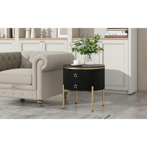 MAYEERTY Wooden Coffee Table, 2-Tier Round Central Cocktail Table with Shelves - 1 of 4
