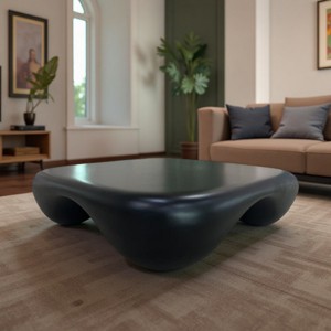 Modern Square Coffee Table with Faux Travertine Finish, Contemporary Textured Accent Table for Living Room or Office - Cuddlewood - 1 of 4