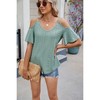 Womens Cold Shoulder Top Basic T Shirts 3/4 Sleeve Casual Blouse Tshirts - 4 of 4