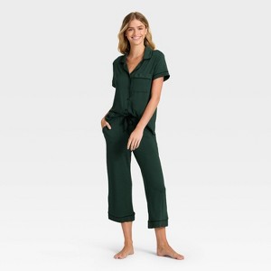 Women's Cloud Knit Modal Short Sleeve Notch Collar Top and Capri Pants Pajama Set - Auden™ - 1 of 3