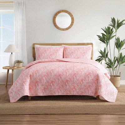 Tommy Bahama Distressed Water Leaves Bright Quilt Bedding Set Orange