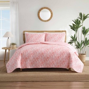 Tommy Bahama Distressed Water Leaves Bright Quilt Bedding Set Orange - 1 of 4