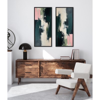 Emerald Blush Abstract Canvas Print with Black Frame, 18x40