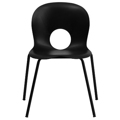 Versatile Black Plastic Contoured Cafe Chair with Stacking Design