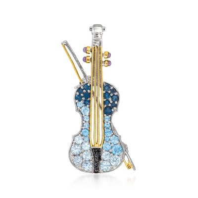 Ross-Simons 2.36 ct. t.w. Multi-Gemstone Violin Pin/Pendant in Sterling Silver and 18kt Gold Over Sterling Size 1.63