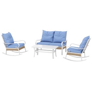 4-Piece Patio Furniture Set with Rocking Chairs & Loveseat Table, Cushions for Backyard, Lawn and Pool - 1 of 4
