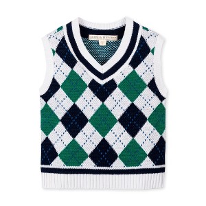 Hope & Henry Boys' Organic V-Neck Argyle Sweater Vest, Pickleball
