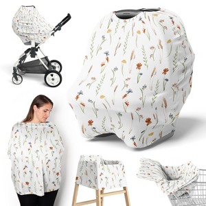 Sweet Jojo Designs Girl 5-in-1 Multi Use Baby Nursing Cover Watercolor Floral Garden Sage Green Multicolor - 1 of 4