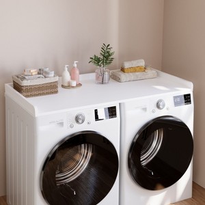 Washer Dryer Countertop, 54" x 27.5" Wood Shelf Topper with Edge, Laundry Cover Guard Organizer for Hamper & Storage-White - 1 of 4
