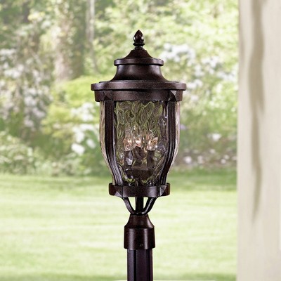 Merrimack Corona Bronze 24" Outdoor Post Lantern with Clear Hammered Glass