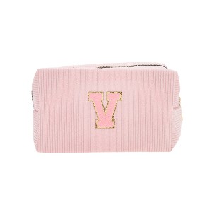 Unique Bargains Corduroy Rectangular Letter Makeup Bag Pink 1 Pc - 1 of 4