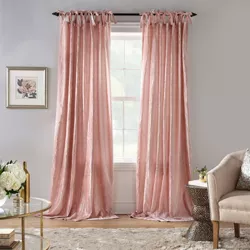Korena Rustic Vogue Tie-Top Crushed Velvet Window Curtain Panel - 52" x 95" - Blush - Elrene Home Fashions