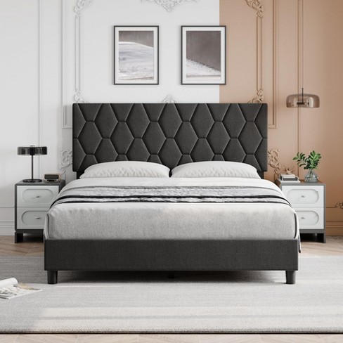 Twin/Full/Queen/King Bed Frame Upholstered Platform with Headboard and Strong Wooden Slats - image 1 of 4