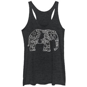Women's Lost Gods Henna Elephant Design Racerback Tank Top - 1 of 3