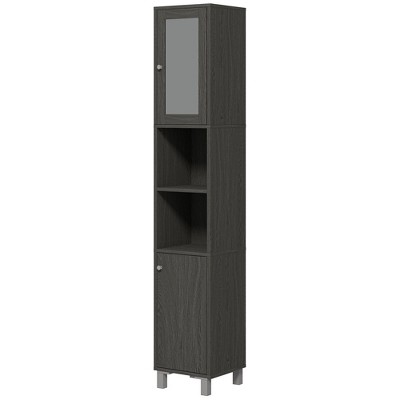 Gray Particleboard Tall Freestanding Bathroom Storage Cabinet with Mirror