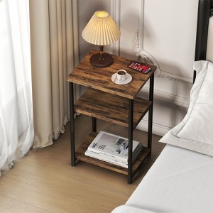 3 Tier Rustic Side Table for Small Spaces, Small Wood Farmhouse End Table with Storage Shelves, Slim Nightstand for Bedroom Living Room Office - 1 of 4