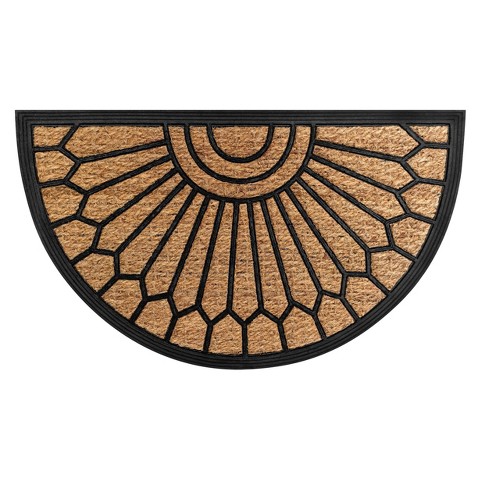 Kate Aurora Manchester Half Circle Welcome Coir Bristled Outdoor All Season Welcome Mat With Rubber Trim - 18"x30" - image 1 of 4