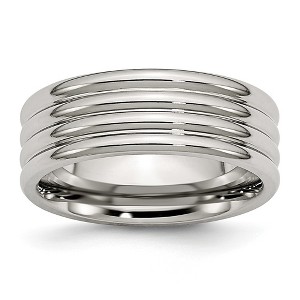 Black Bow Jewelry Stainless Steel, 8mm Multi Grooved Unisex Comfort Fit Band - 1 of 4