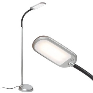 Brightech Litespan Slim Industrial Dimmable (Includes LED Light Bulb) Gooseneck Arc Floor Lamp Platinum Silver - 1 of 4
