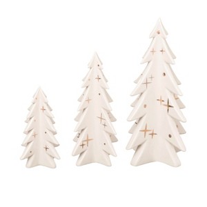 Transpac Dolomite 11.75 in. White Christmas Interlocked Shaped Trees Set of 3 - 1 of 2