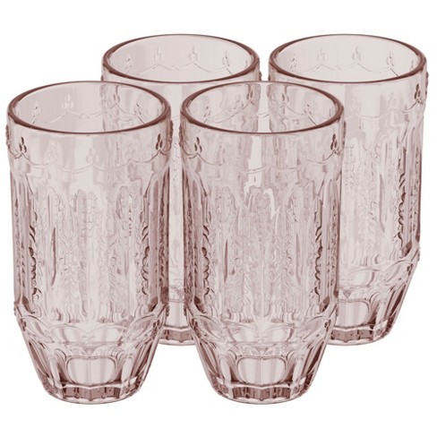 Elle Decor Ribbed Highball Glasses, Set of 4, 16oz Tall Drinking Glasses,  For Gin and Tonics, Cocktails, and Juice, Stackable Vintage Style