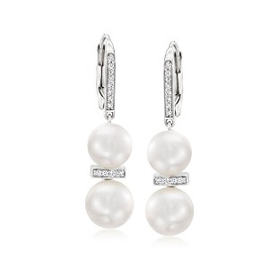 Ross-Simons 7.5-9mm Cultured Pearl and .15 ct. t.w. Diamond Drop Earrings in Sterling Silver - 1 of 4