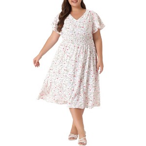 Agnes Orinda Women's Stylish Plus Size Trendy Smocked Waist A-Line Flowy Midi Sundresses - 1 of 4