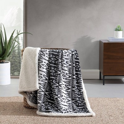 San Juan Charcoal Reversible Sherpa Fleece Throw Blanket