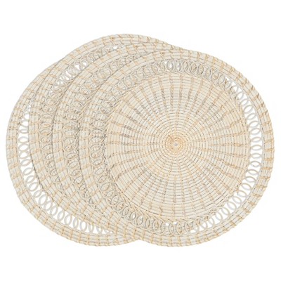 Beige 15" Rattan Loopy Spiral Placemats, Set of 4