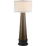 Possini Euro Design Karen Modern Table Lamp with Black Round Riser 40 1/4" Tall Dark Gold Glass Off White Fabric Drum Shade for Bedroom Living Room