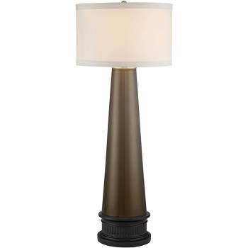 Possini Euro Design Karen Modern Table Lamp with Black Round Riser 40 1/4" Tall Dark Gold Glass Off White Fabric Drum Shade for Bedroom Living Room
