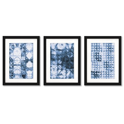 (Set of 3) Indigo Dye by Melissa Averinos Black Matted Framed Triptych Wall  Art Set 18 x 24 Americanflat - Americanflat