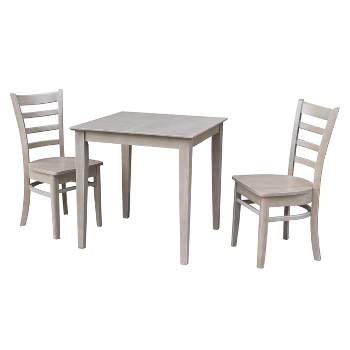 3pc Solid Wood 30"x30" Dining Table and 2 Emily Chairs Washed Gray Taupe - International Concepts