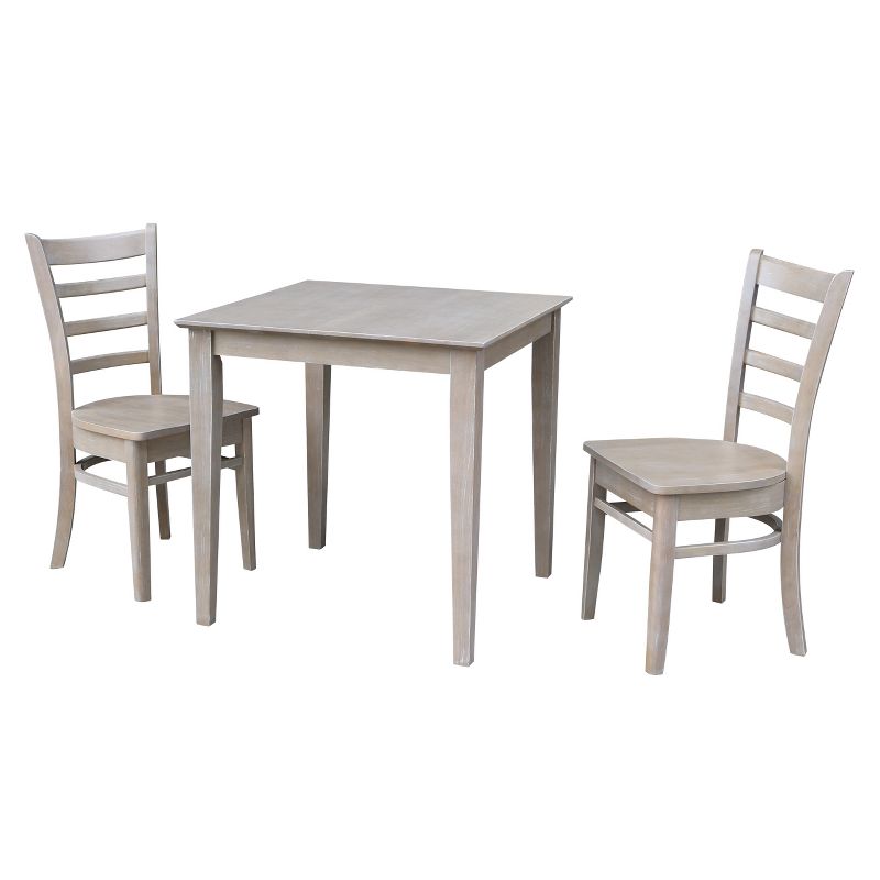 3pc Solid Wood 30&#34;x30&#34; Dining Table and 2 Emily Chairs Washed Gray Taupe - International Concepts, 1 of 14