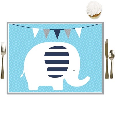 Big Dot of Happiness Blue Elephant - Party Table Decorations - Boy Baby Shower or Birthday Party Placemats - Set of 16